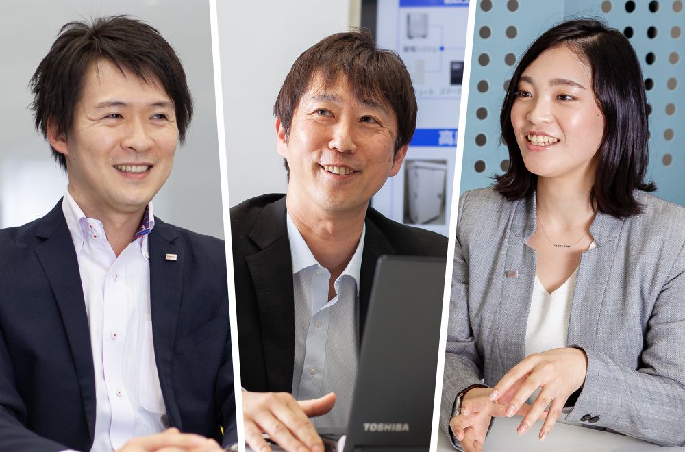 東芝能源系統株式會(huì )社 Grid Aggregation事業(yè)部能源物聯(lián)網(wǎng)推進(jìn)部 （左起依次）木村功太朗先生、新貝英己先生、丸山保奈美女士